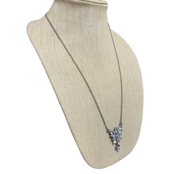 Rhinestone Crystal Floral Pendant Necklace 26" Bridal Wedding Statement - Picture 3 of 7